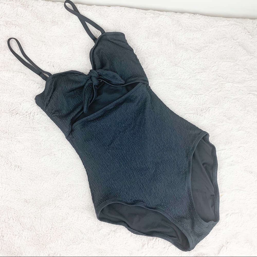 Vince Camuto Smocked Tie Front One Piece Swimsuit